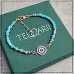 Turkusowa bransoletka EVIL EYE z magnezytu – Srebro 925 pozłacane