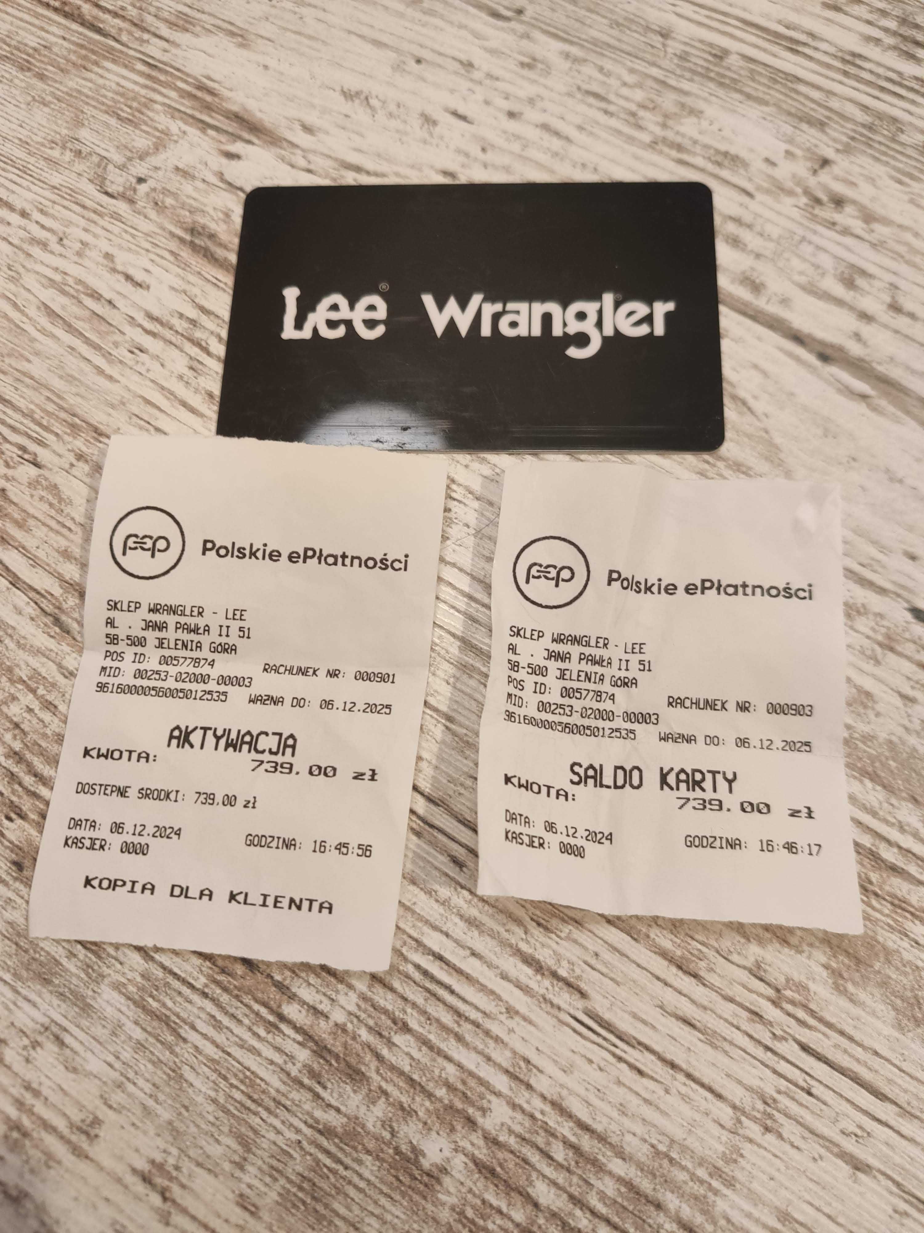 Karta podarunkowa Wrangler  - Lee Saldo 739,00zł