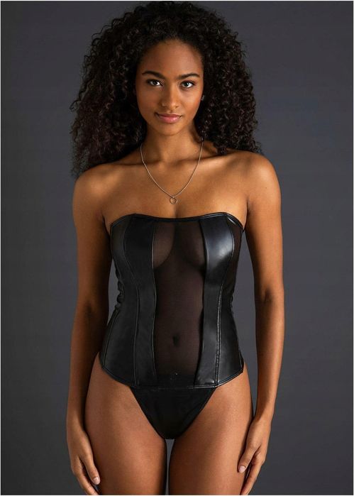 Venus erotyczny gorset ze stringami eko skóra ze sznurowaniem r.52/54