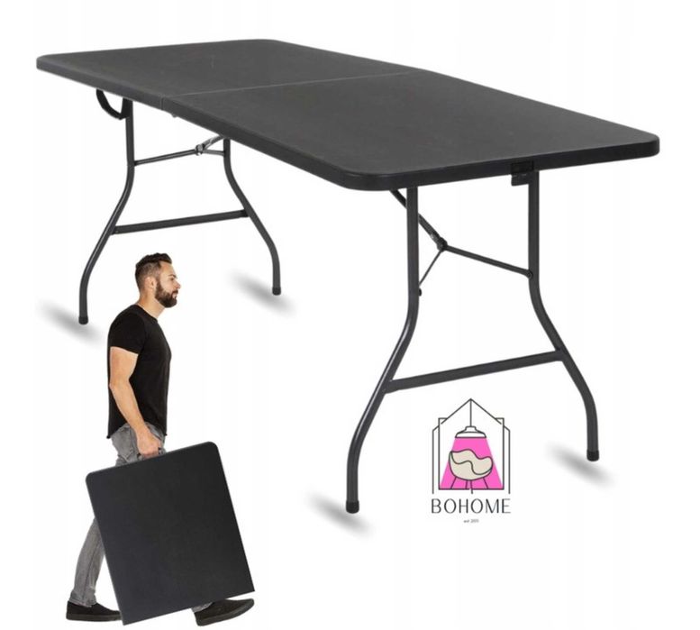 Mocny Stół Bankietowy Składany Kateringowy Ogrodowy 180 CZARNY NOWY FA