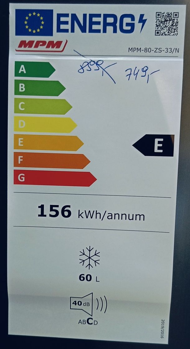 Zamrażarka MPM 80-ZS-33/N 60 Litrów 40 dB Srebrny