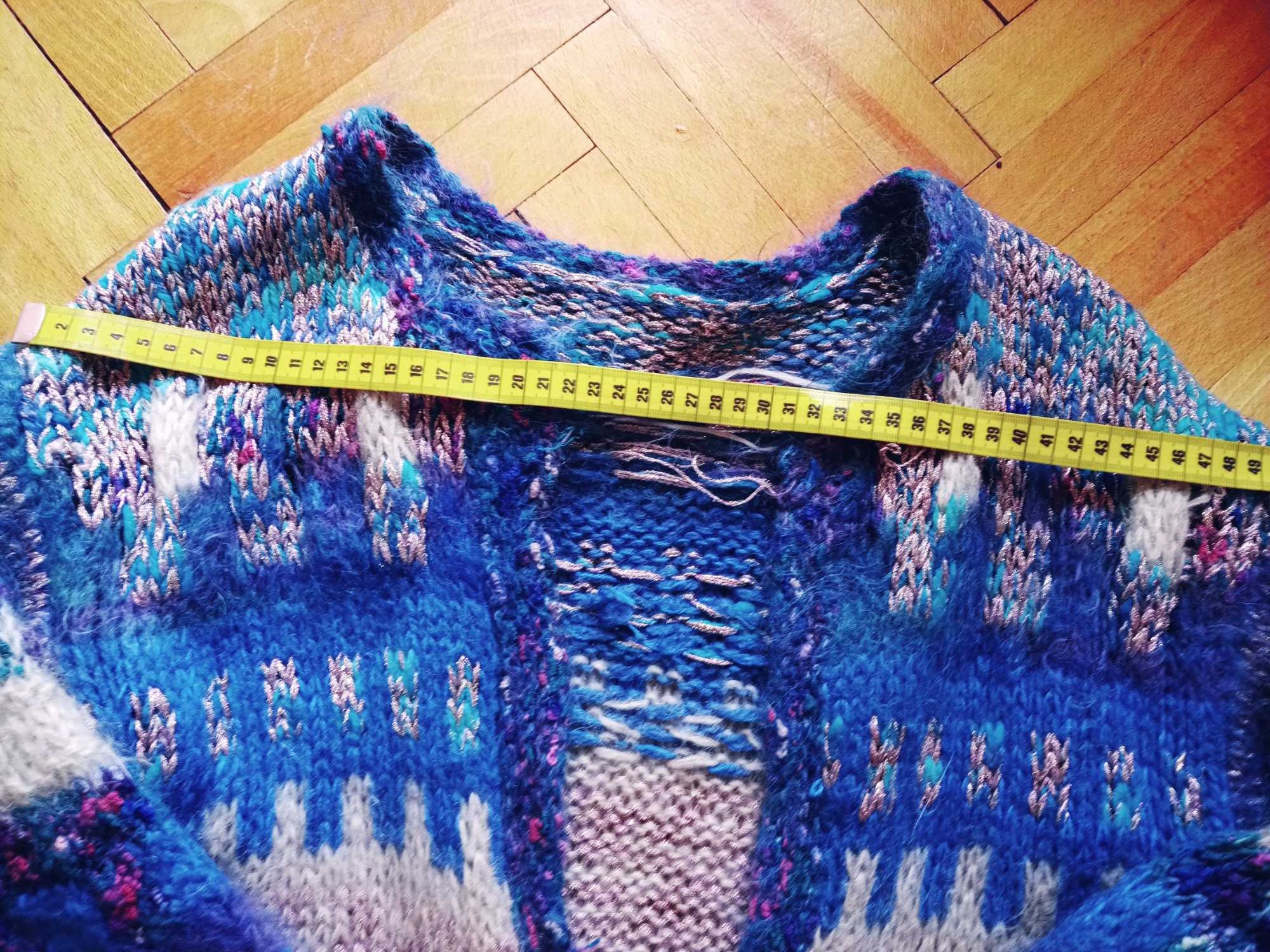 Długi sweter , handmade, wełna , boucle