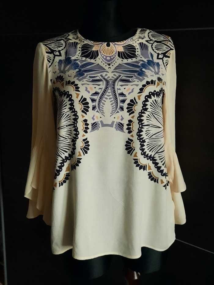 100% Wiskoza H&M Cudna boho wzory beż krem bluzka koszula S