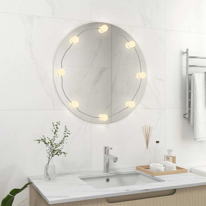 Vidaxl Lustro Ścienne Z Lampkami Led, Okrągłe, Szklane