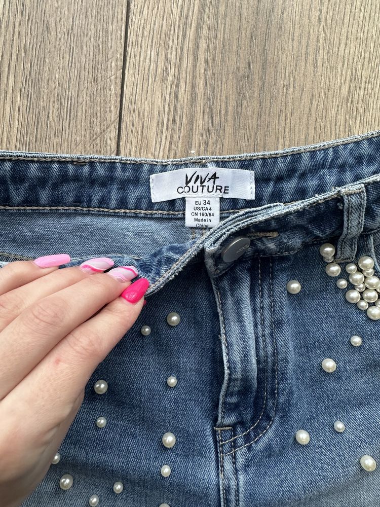 Jeans szorty dżinsowe perełki lato niebieskie xs