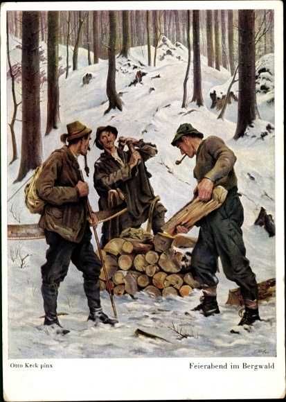 Otto Keck, Akwarela Po pracy w Bargwaldzie, Feierabend im Bergwald