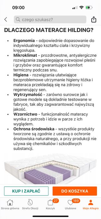 Używany materac hilding flamenco 180x200