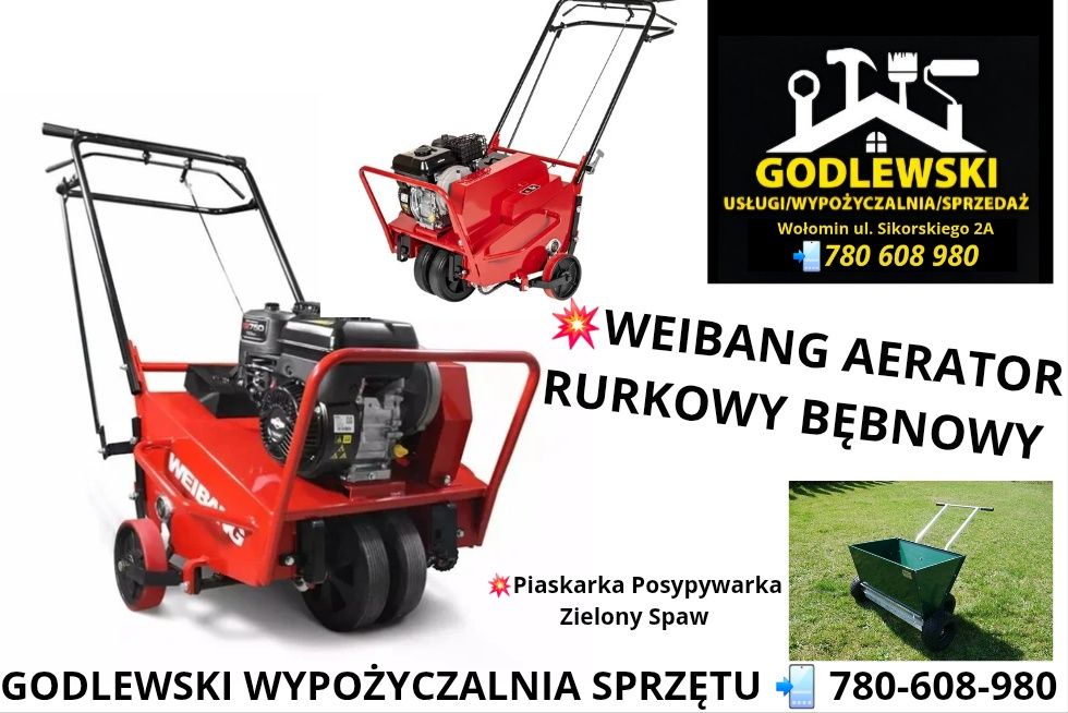 Wypożyczalnia! Aerator Rurkowy, Piaskarka Posypywarka Wynajem!