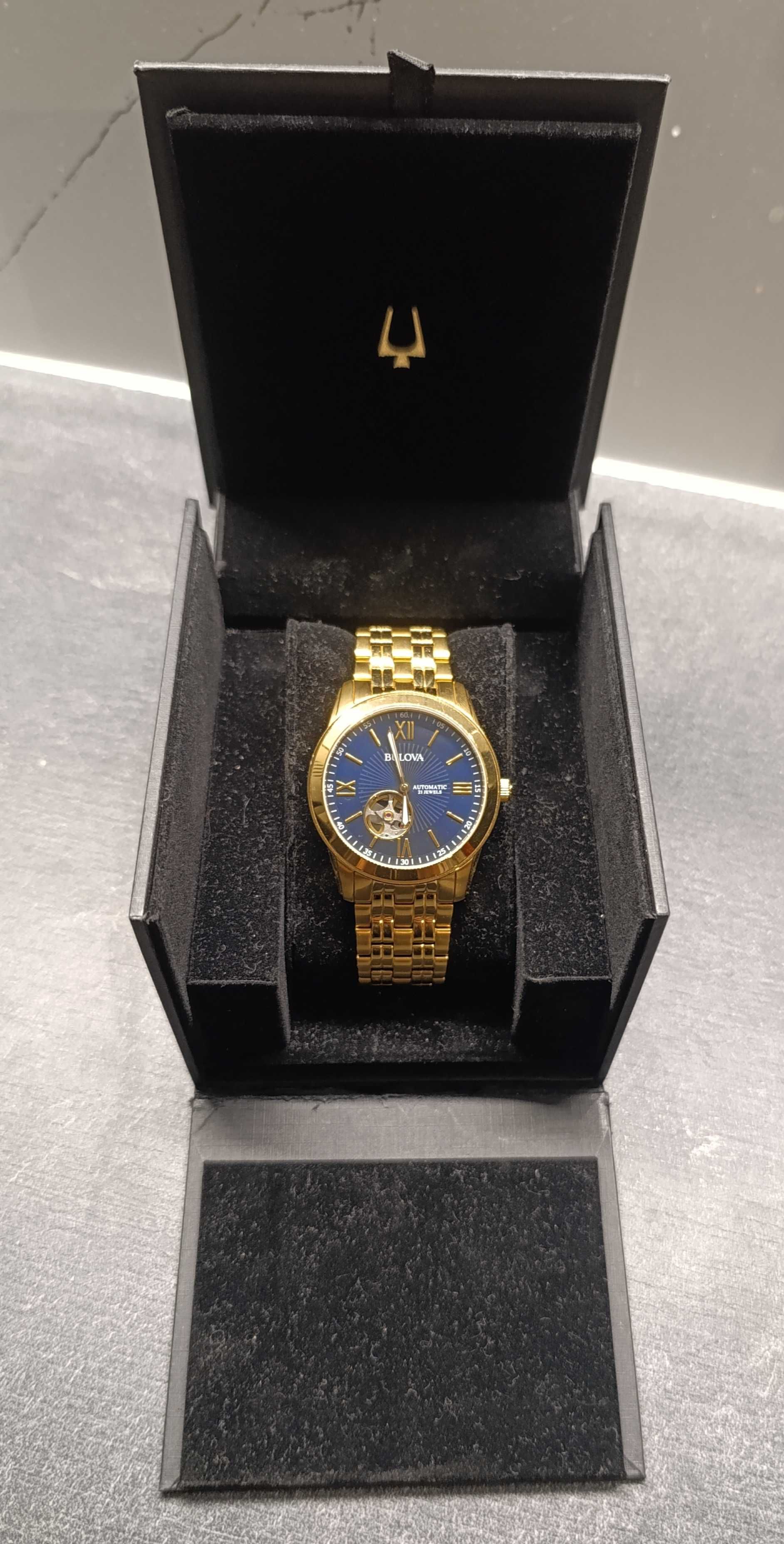 Piękny zegarek męski Bulova opean heart automatic, super stan, pudełko