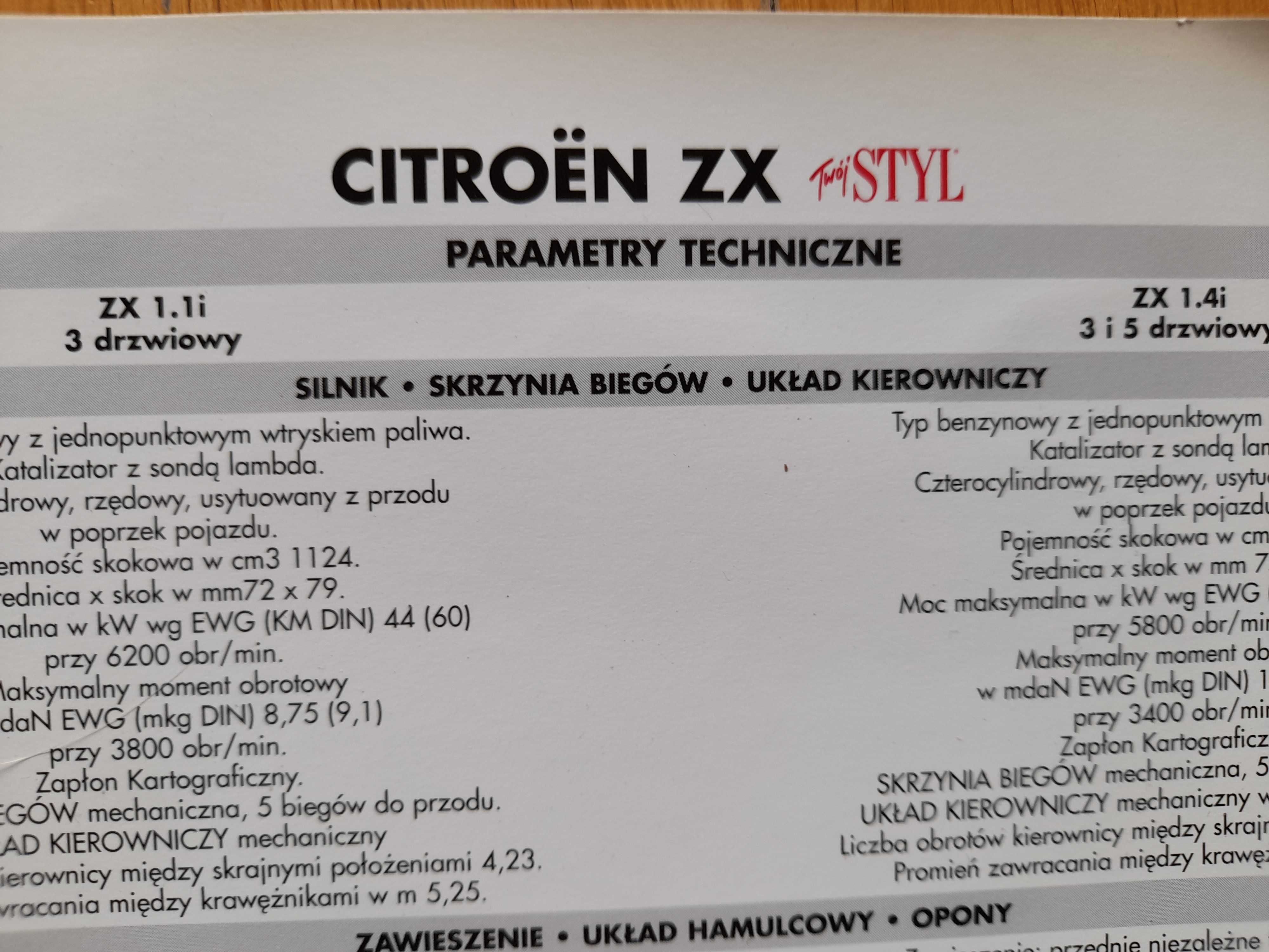CITROEN ZX wersja specjalna Twój Styl prospekt polski