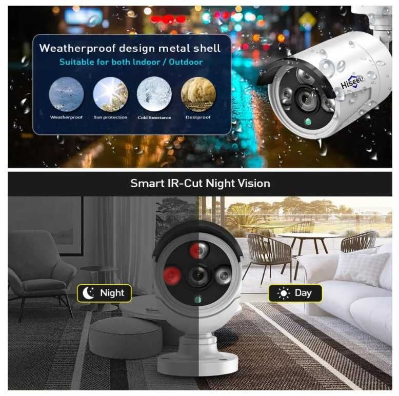 Wi-FI video vigilância kit Cctv 1536p Hiseeu 8CH 8 câmaras + NVR app