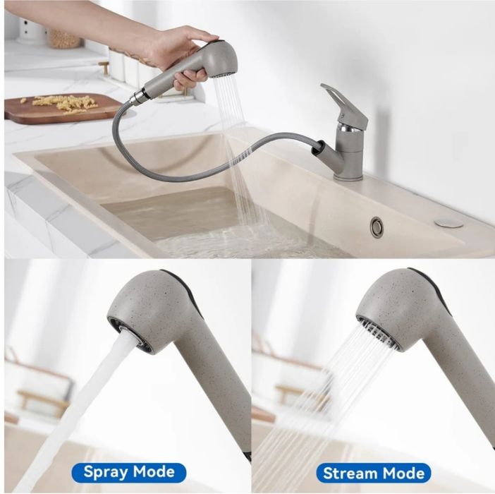 Wysuwany kran kuchenny, Auralum Bateria z wylewką granitowo-szary