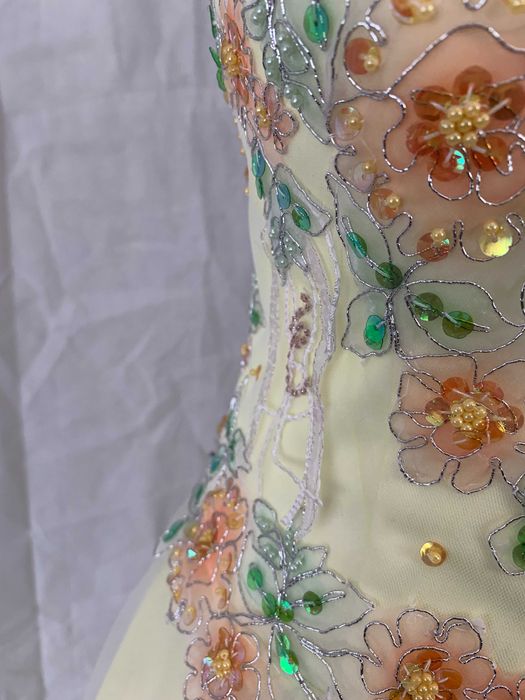 Unikatowa nowa suknia 38 M kolorowa w kwiaty limonkowa balowa na sesję