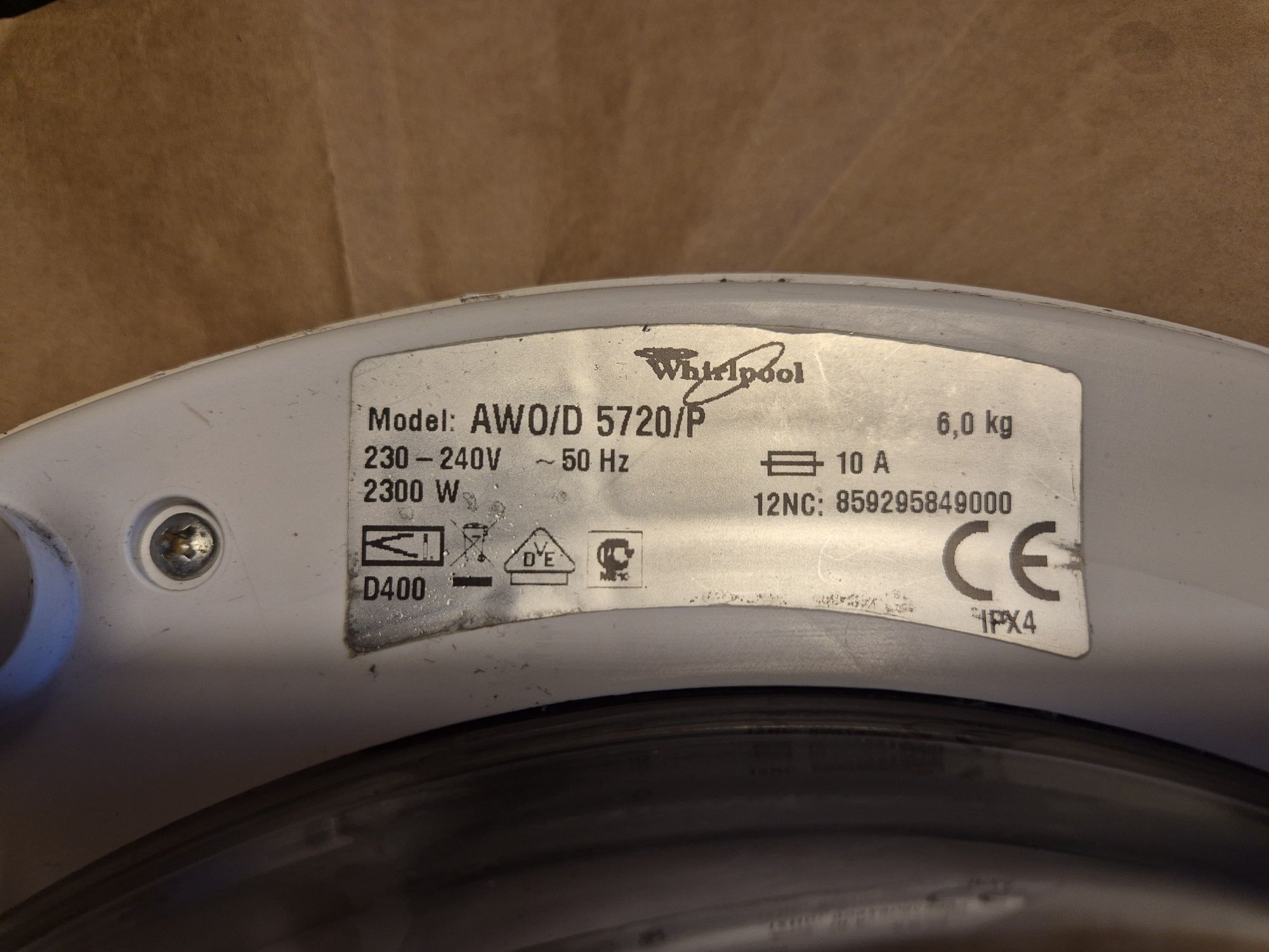 Drzwi pralka 39cm Whrilpool AWO/D5720/P 6kg 2300W i może inne modele