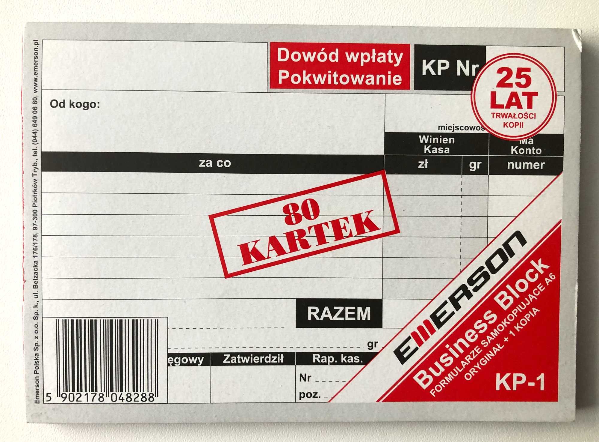 Dowód wpłaty KP Emerson  A6 oryginał + kopia nowy