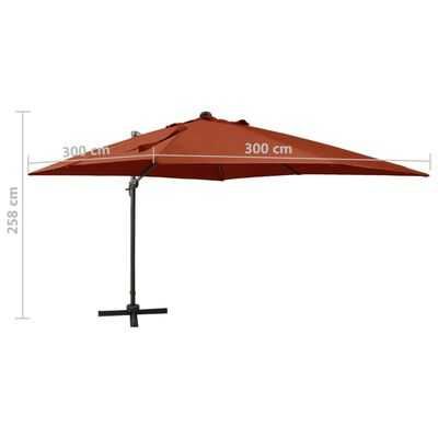vidaXL Parasol wiszący z lampkami LED i słupkiem, terakota, 300 cm