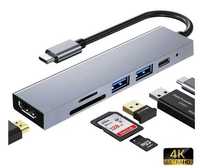 ХАБ usb type c 6in1 4K HDMI 65W SD microSD macbook hp dell lenovo
