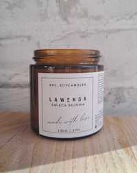 Świeca Sojowa Zapachowa Lawenda 120ml 27h Drewniany Knot