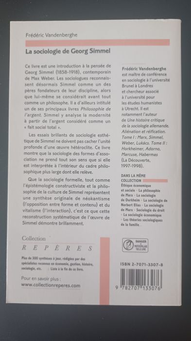Livro "La Sociologie de Georg Simmel" de Frédéric Vandenberghe