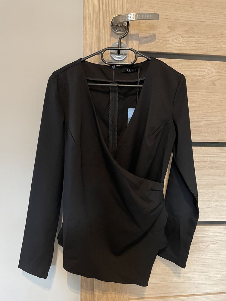 Nowa bluzka elegancka kopertowa zakładana czarna zakładkę
