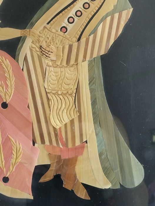 Obrazek w technice intarsji temat tańce Polonez Zofii Stryjeńskiej