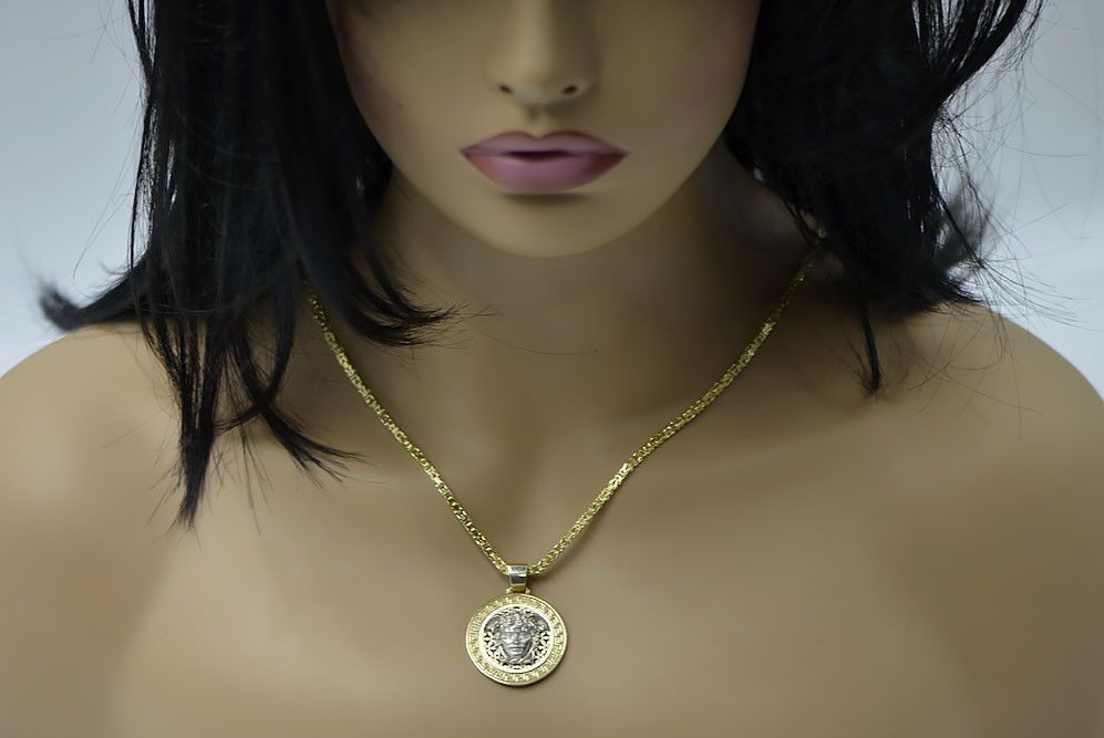 Złota zawieszka Meduza grecki wzór 14k łańcuszkiem cpn053ywS&cc014y G