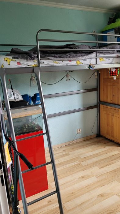 Ikea Svarta łóżko piętrowe 90x200 
Rama łóżka na antresoli, srebrny, 9