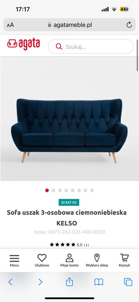 Dwie Sofy uszak 2 i 3-os. komplet wypoczynkowy ciemnoniebieska KELSO