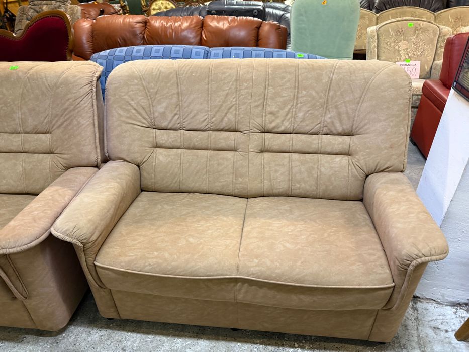 Wypoczynek z Niemiec beżowy 3+2+1 sofa + fotel DOWÓZ DO DOMU