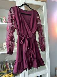 Burgundowa sukienka w kolorze wina Mohito wesele S 36 koronka