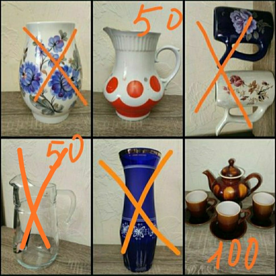 Посуда разная, хрусталь, вазы, салатники, б/у