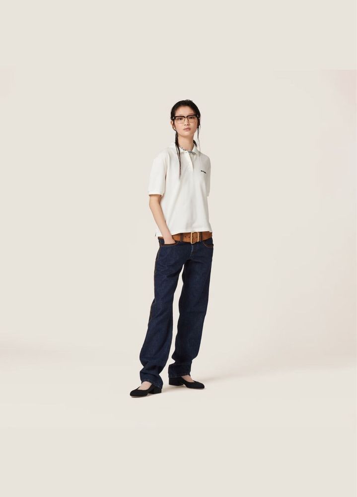 Поло Miu Miu Cotton Pique Polo Shirt White