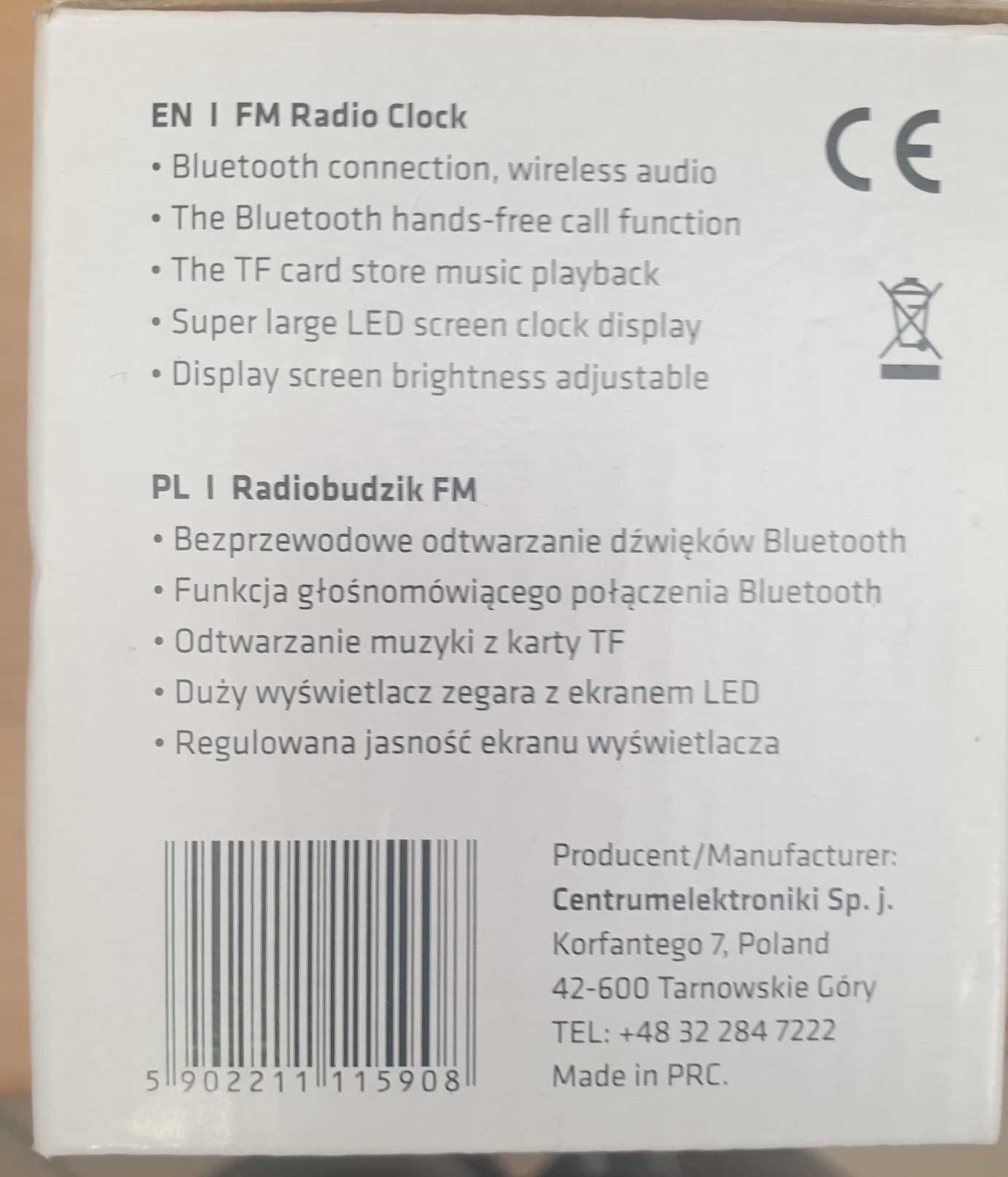 Radiobudzik elektroniczny Bluetooth z termometrem