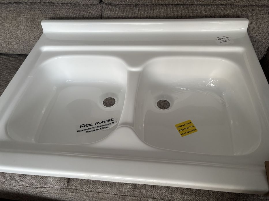 Zlewozmywak zlew dwukomorowy biały akrylowy POLIMAT 80x60