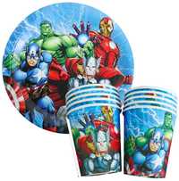 Avengers Marvel zestaw kubki talerzyki 20szt. urodziny Hulk Iron Man