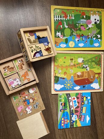 Zestaw drewnianych zabawek drewniane puzzle drewniane memo