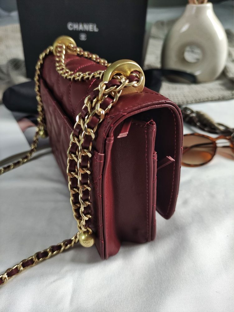 Сумка Chanel WOC Quilted Perfect Fit Wallet On Chain шкіра | бургунді