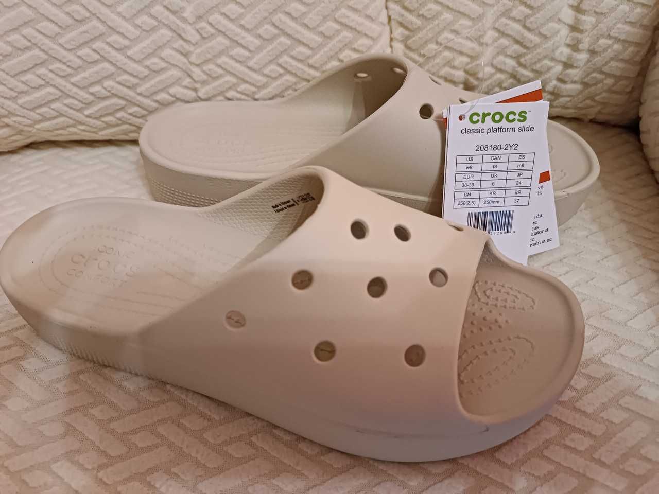 Crocs Platform slide бежевые шлепанцы крокс.