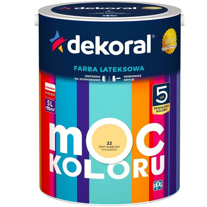 Dekoral Farba Moc Koloru 5l 22 Żółty Słoneczny