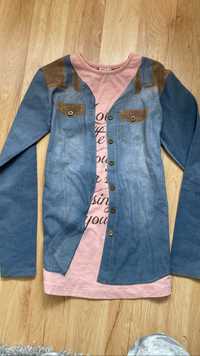 Śliczna bluzka a la jeans pink 10 11 lat