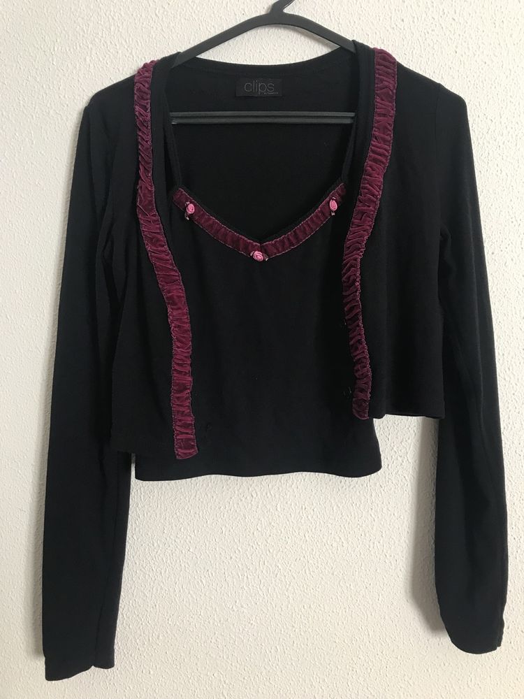 tshirt estampada zara ; top e bolero vintage ; camisola lilas de renda