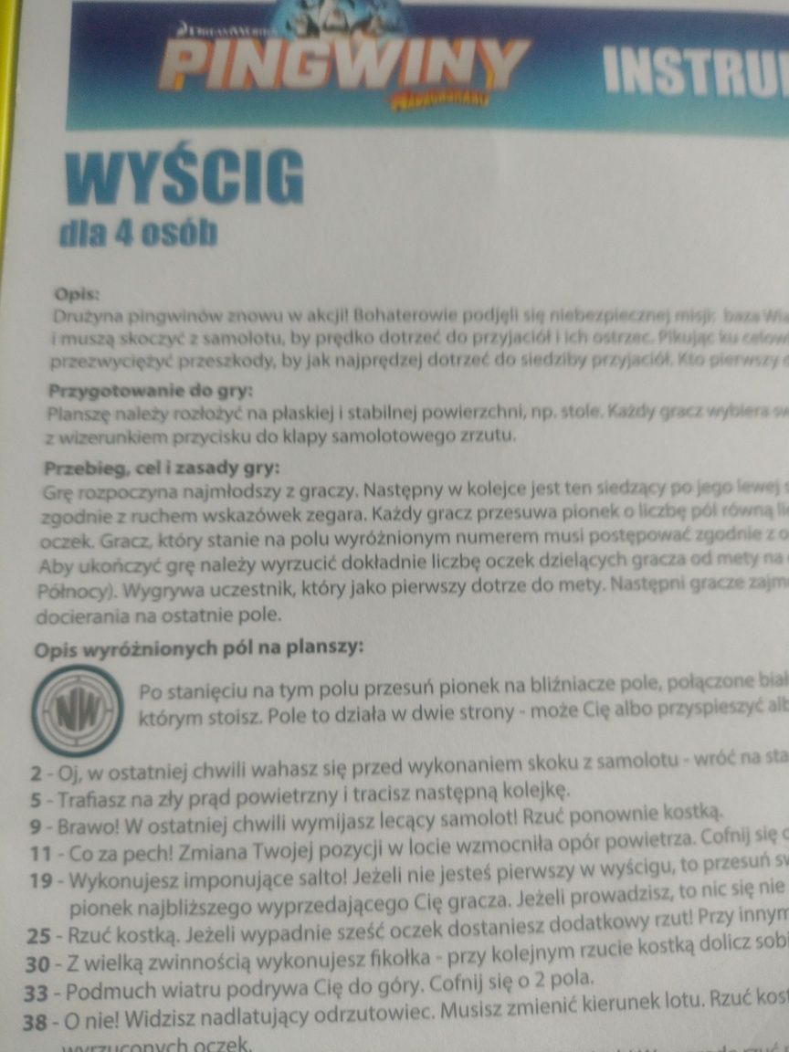 Gra Chińczyk pingwiny z Madagaskaru plus wyścig stan bardzo dobry