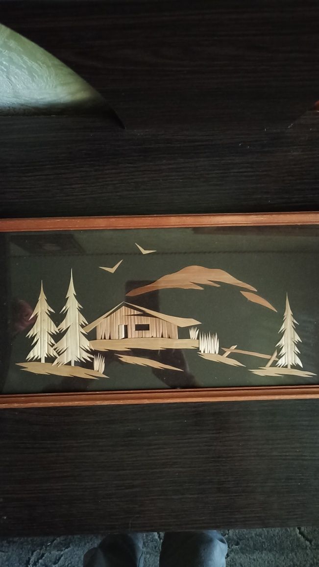 Картина "Дом в горах".солома.Картина в дерев'яній рамці під скломСолом