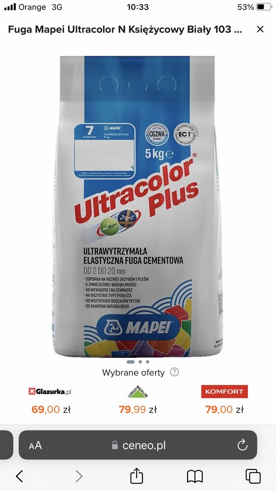 Fuga cementowa Mapei ksieżycowu biały 5 kg