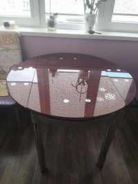 Стіл кухонний скляний розкладний круглий + стільці