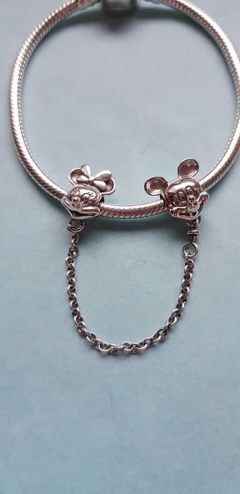 zawieszka srebro 925 łańcuszek zabezpieczający myszka Miki i Minnie