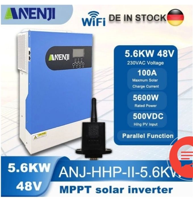 Гибридный инвертор ANENJI 5600W/48V, модель ANJ-HHP-II-5.6KW параллель