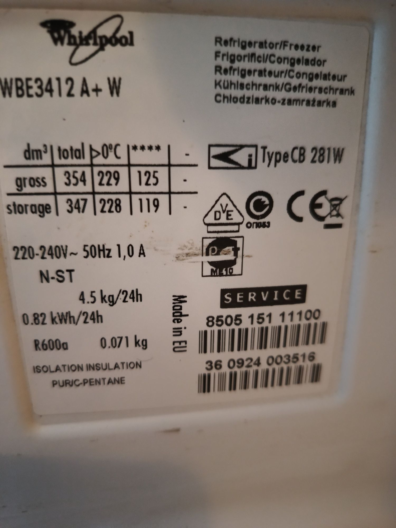 Szuflady i półki do lodówki Whirlpool WBE 3412 A+W