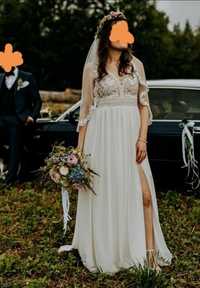 Przepiękna suknia ślubna muślin Elizabeth Passion 5053 naturalna boho
