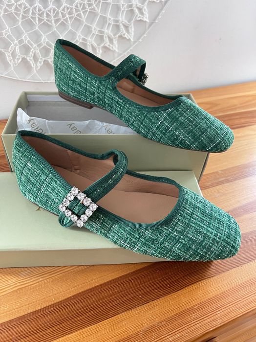 39 Sklep Nowe baleriny damskie tweedowe zielone XP317